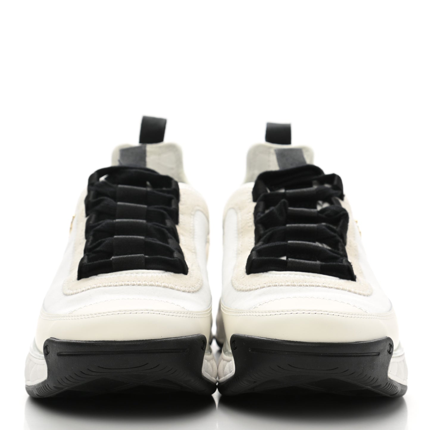 Velvet Calfskin Mixed Fibers CC Sneakers 37.5 Ivory Black