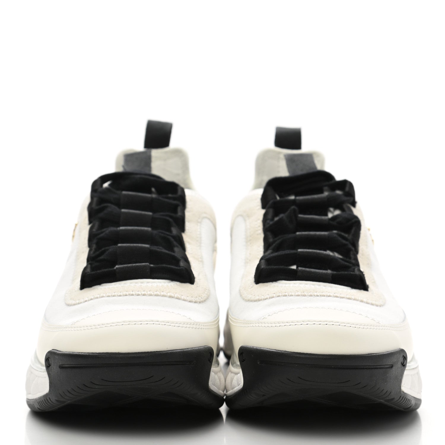 Chanel Velvet Calfskin Mixed Fibers CC Sneakers 37.5 Ivory Black 2 of 10
