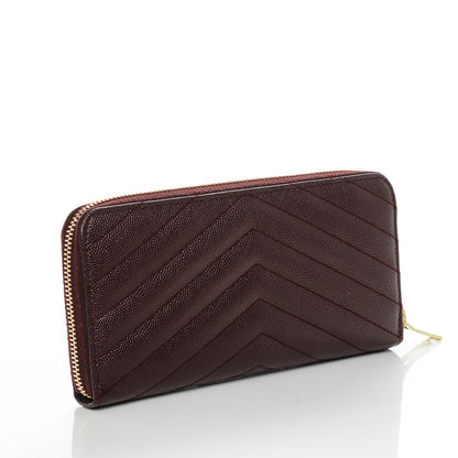 Saint Laurent Grain De Poudre Matelasse Chevron Monogram Zip Around Wallet Amaranto 3 of 6