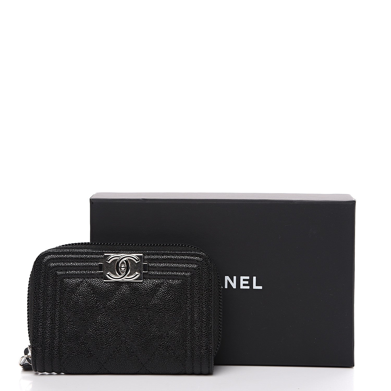 Chanel Caviar Quilted Boy Zip Around Coin Purse Wallet Black 7 of 7