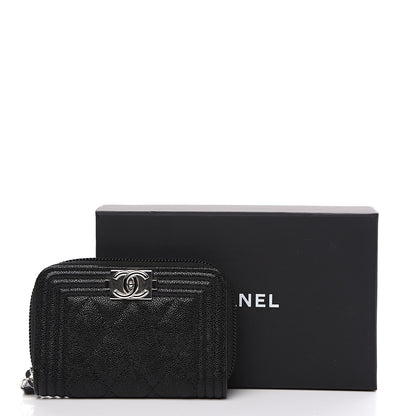 Chanel Caviar Quilted Boy Zip Around Coin Purse Wallet Black 7 of 7