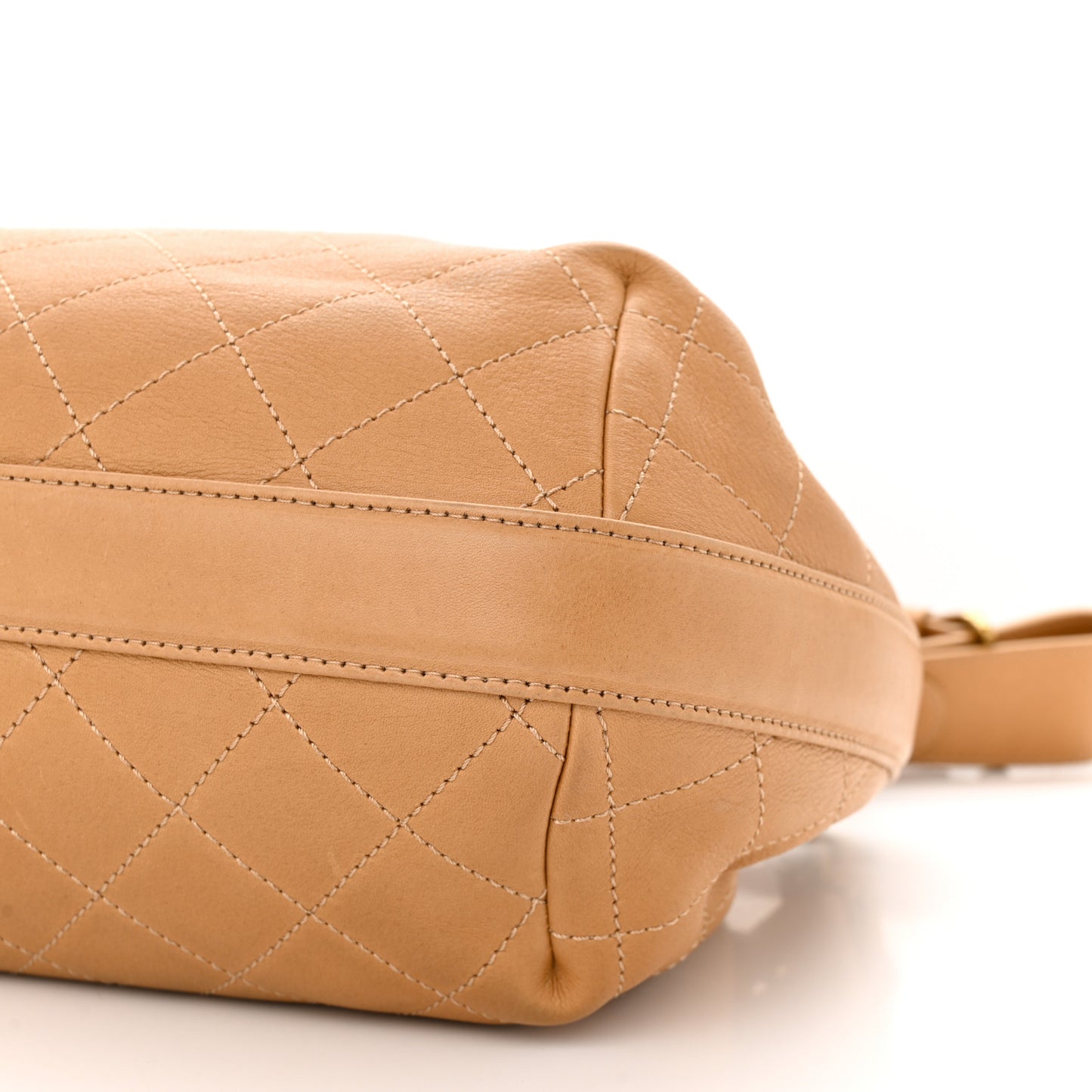 Calfskin Stitched Large Paris Rome Drawstring CC Bag Beige