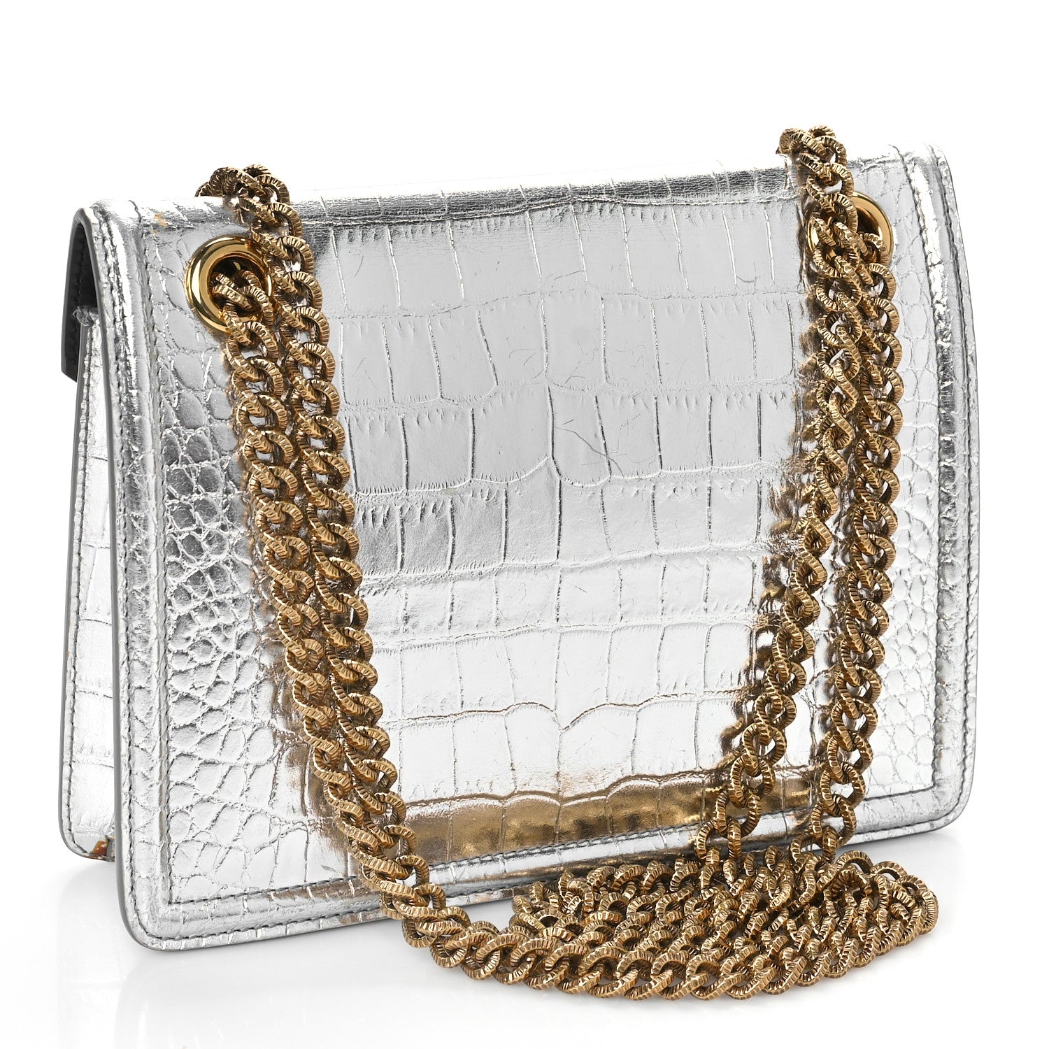 Dolce & Gabbana Metallic Calfskin Crocodile Embossed Mini Devotion Envelope Bag Silver 2 of 8