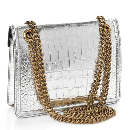 Dolce & Gabbana Metallic Calfskin Crocodile Embossed Mini Devotion Envelope Bag Silver 2 of 8