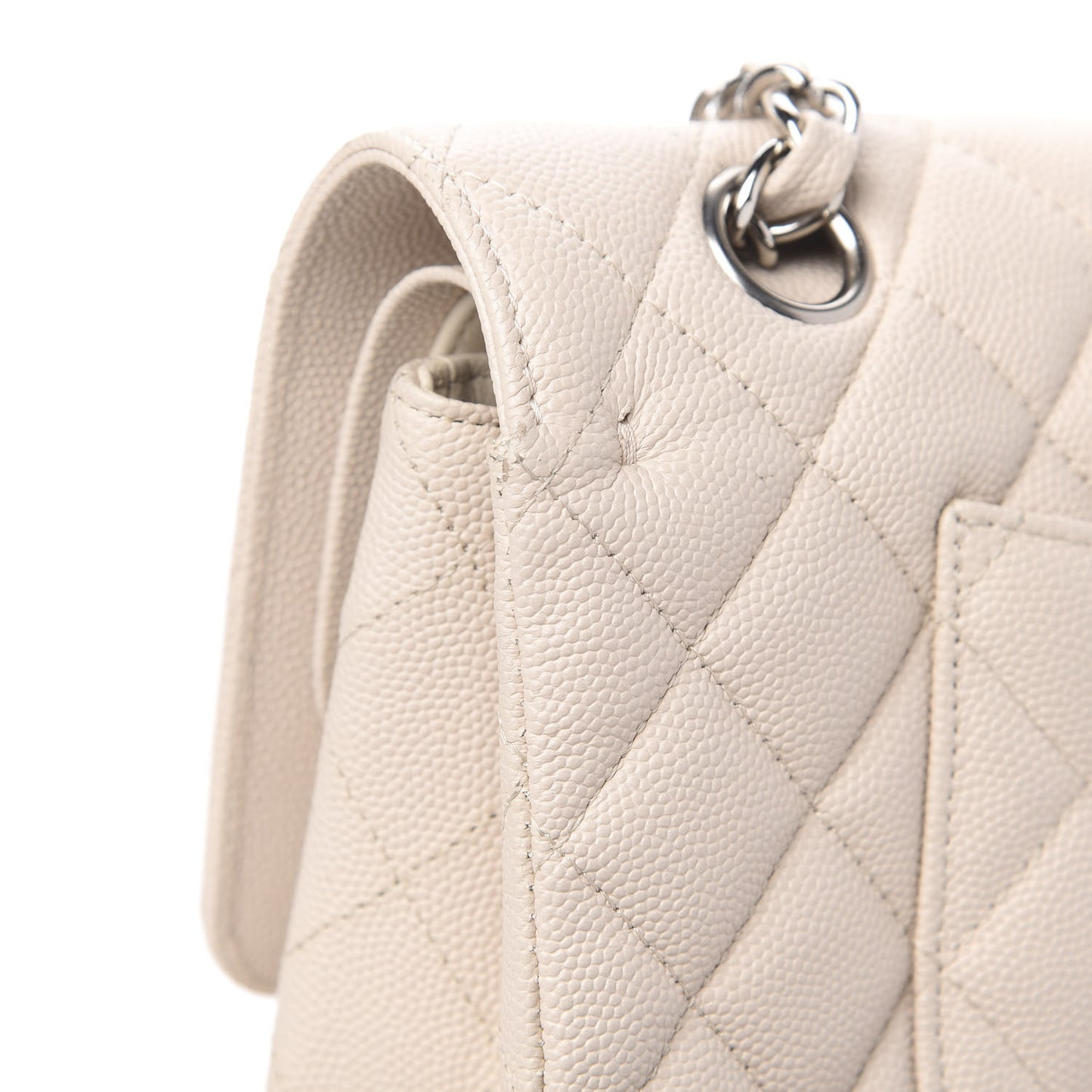 Caviar Quilted Medium Double Flap Light Beige