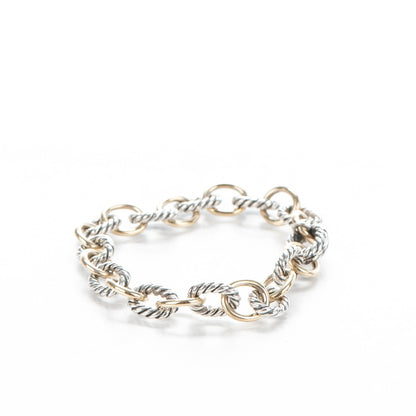 David Yurman Sterling Silver 18K Yellow Gold 10mm Medium Oval Link Bracelet 3 of 4