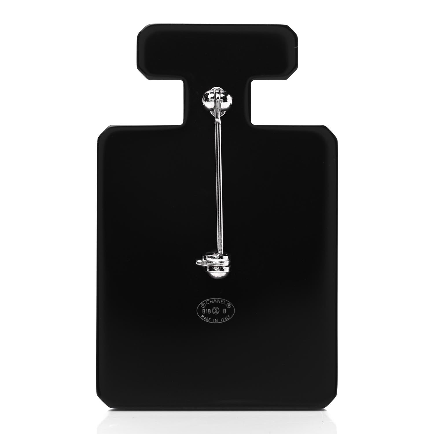 Chanel Resin Pearl Perfume Bottle CC Brooch Black Gold 2 of 3