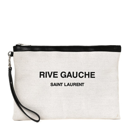 Saint Laurent Linen Canvas Rive Gauche Zipped Pouch Optic White 1 of 8