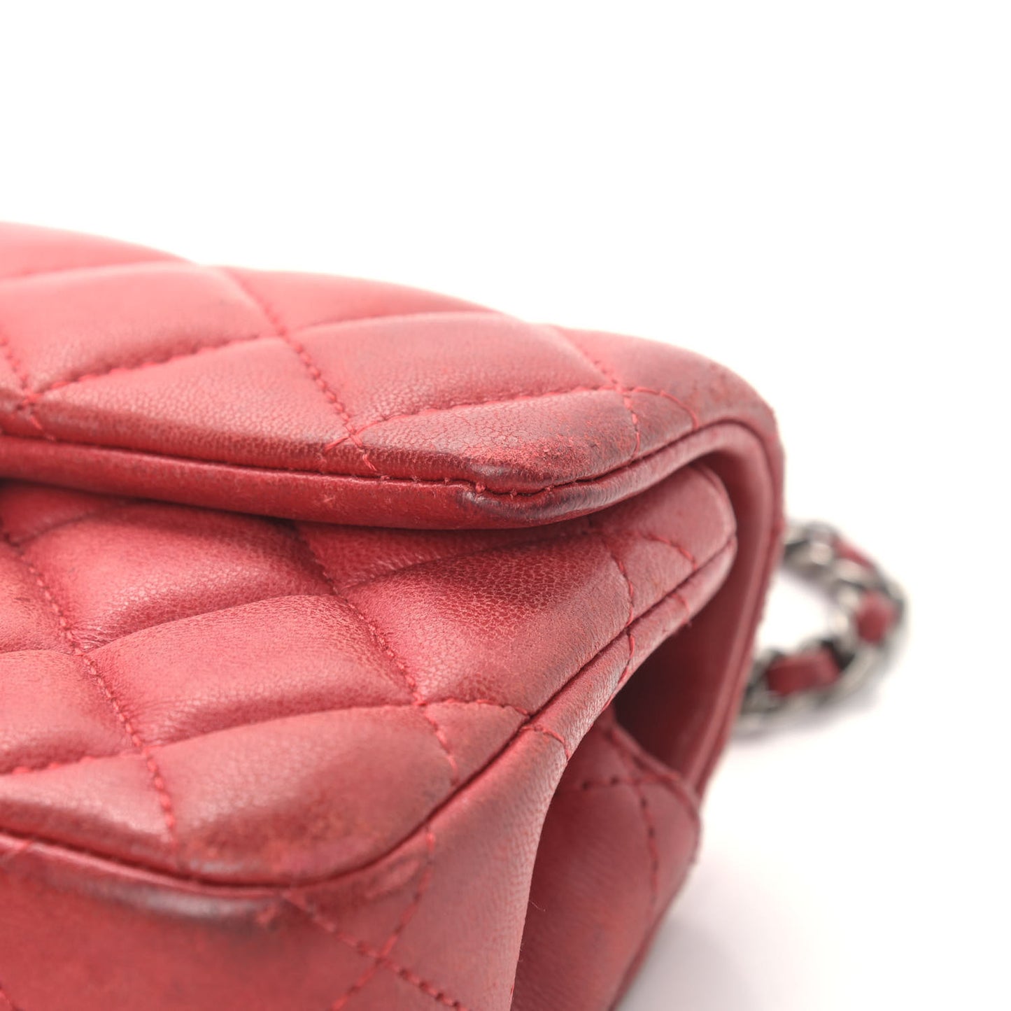 Lambskin Quilted Extra Mini Rectangular Flap Red