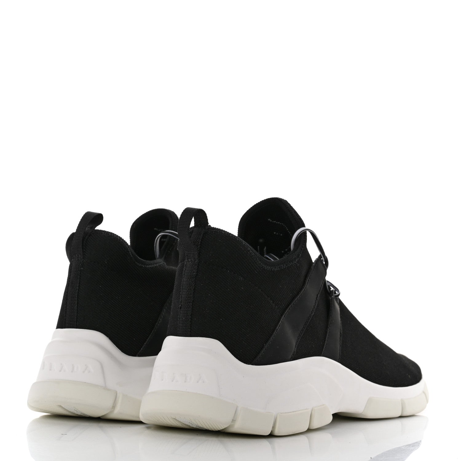 Prada Knit Fabric Mens Logo Sneakers 8 Black White 4 of 8