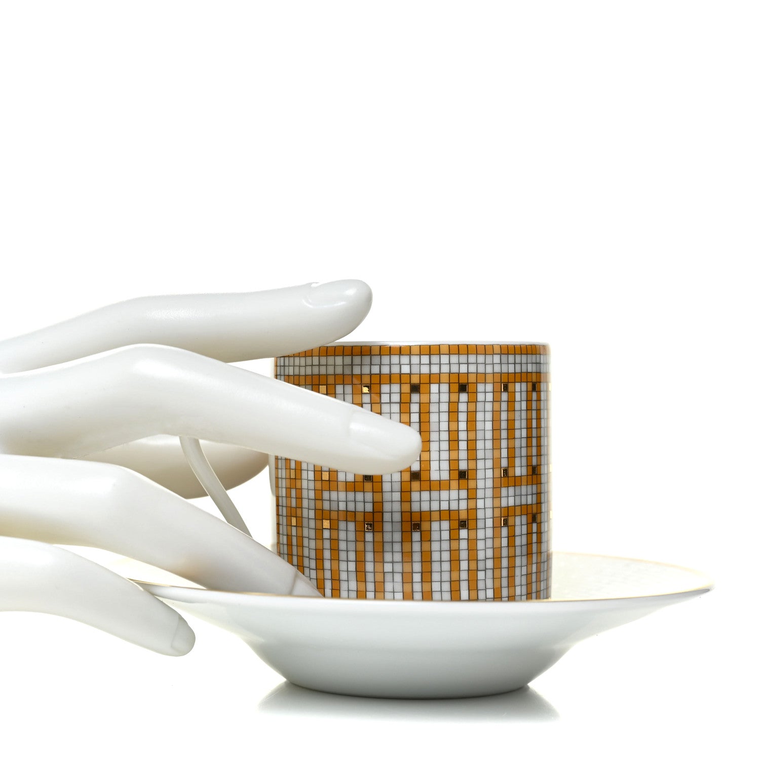 Hermes Porcelain Mosaique Au 24 Gold Coffee Cup and Saucer Set of 2 2 of 8