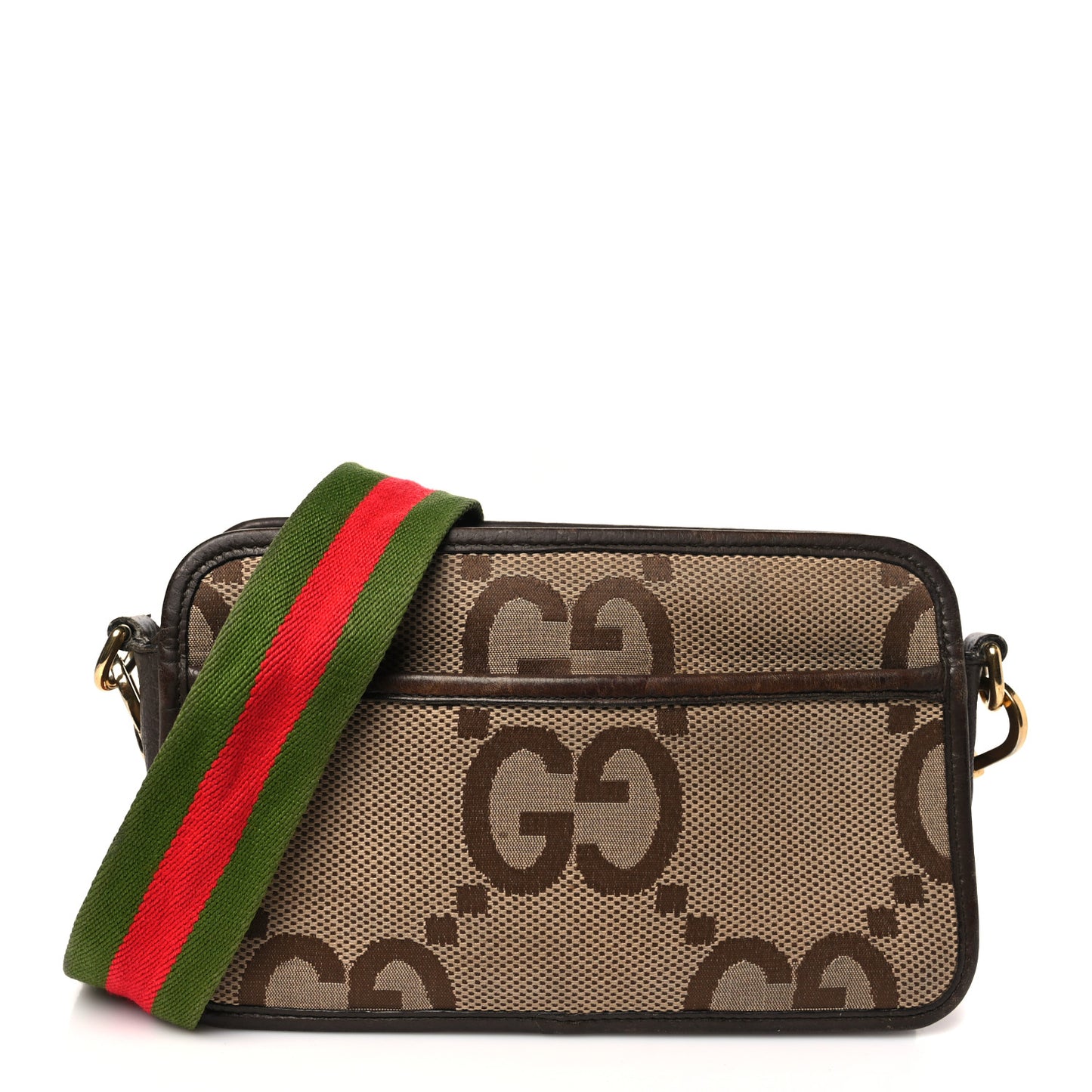 Monogram Jumbo GG Textured Dollar Calfskin Web Mini Crossbody Bag Camel Ebony New Acero