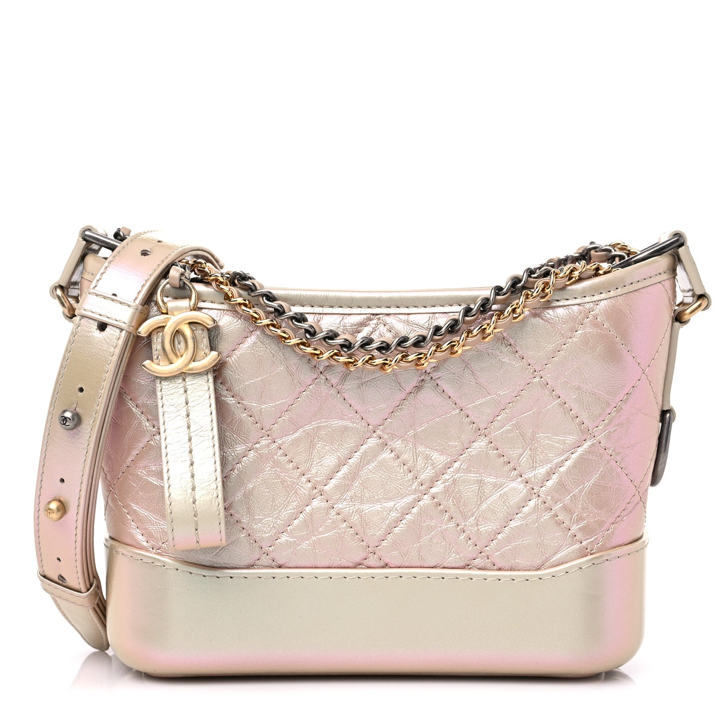 Iridescent Lambskin Calfskin Quilted Small Gabrielle Hobo Beige