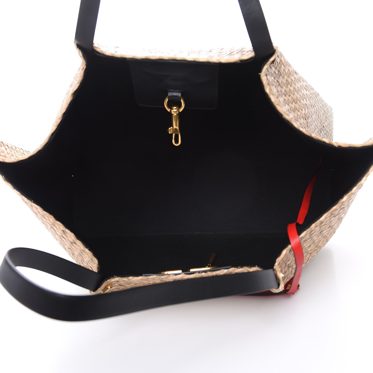 Valentino Garavani Raffia Large Vlogo Escape Shopper Natural Black Rouge 5 of 8