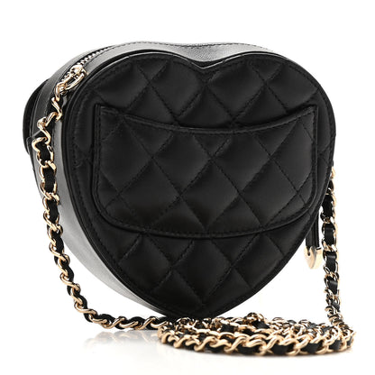 Chanel Lambskin Quilted CC In Love Heart Clutch With Chain Black 3 of 11