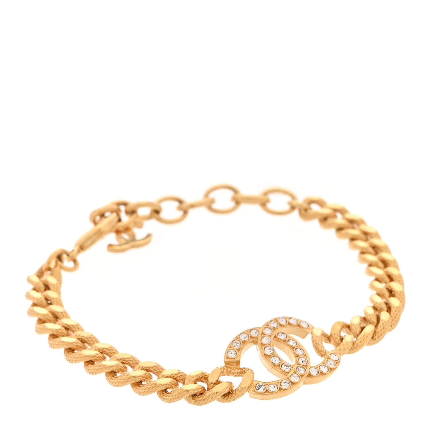 Chanel Crystal CC Chain Link Bracelet Gold 1 of 5