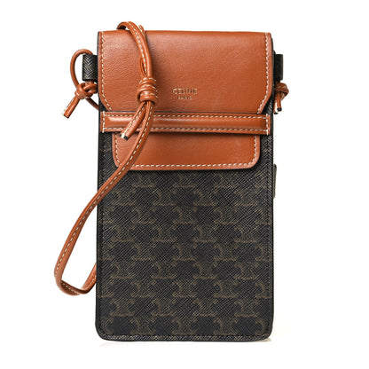 Celine Triomphe Canvas Lambskin Phone Pouch With Flap Tan 1 of 7
