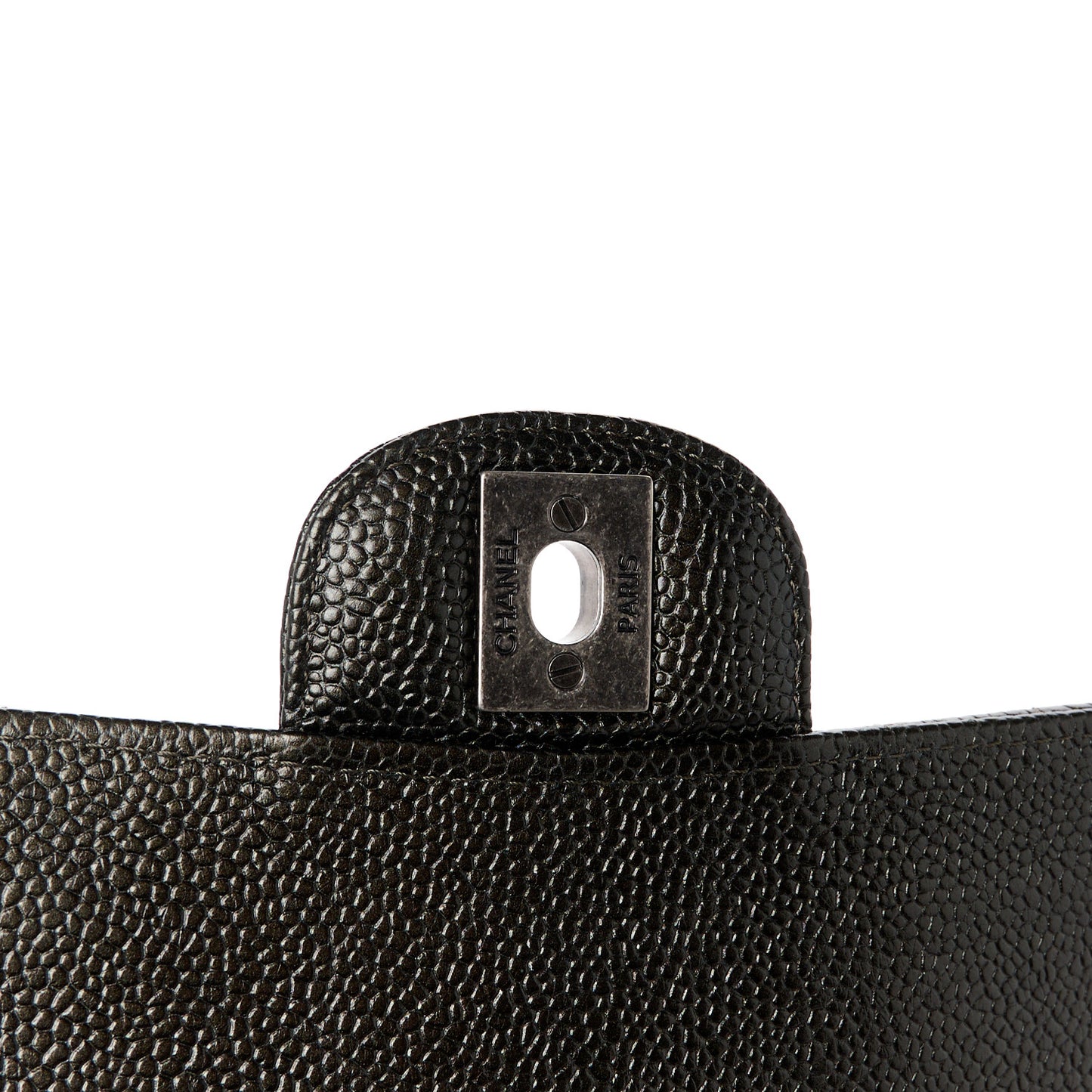 Metallic Caviar Quilted Medium Double Flap Dark Charcoal