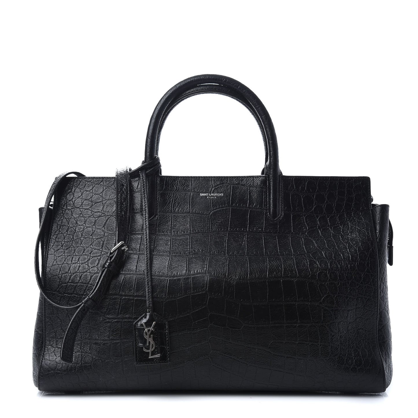 Calfskin Crocodile Embossed Medium Cabas Rive Gauche Black