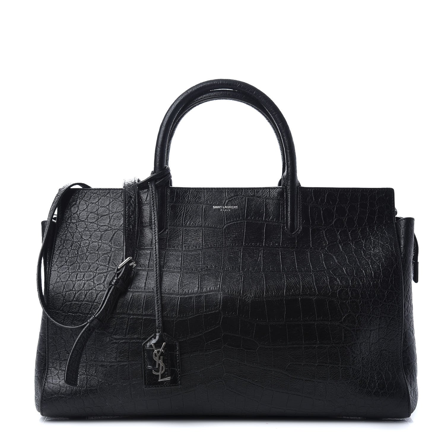Saint Laurent Calfskin Crocodile Embossed Medium Cabas Rive Gauche Black 1 of 11