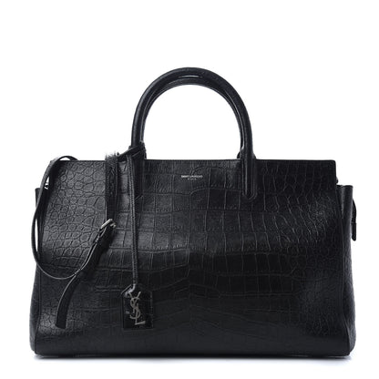 Saint Laurent Calfskin Crocodile Embossed Medium Cabas Rive Gauche Black 1 of 11