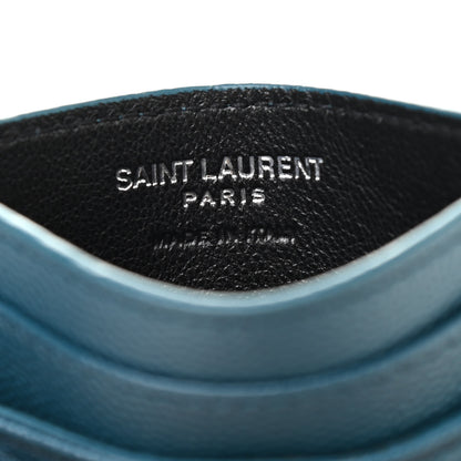 Saint Laurent Grain De Poudre Matelasse Chevron Monogram Credit Card Case Peacock Green 6 of 7