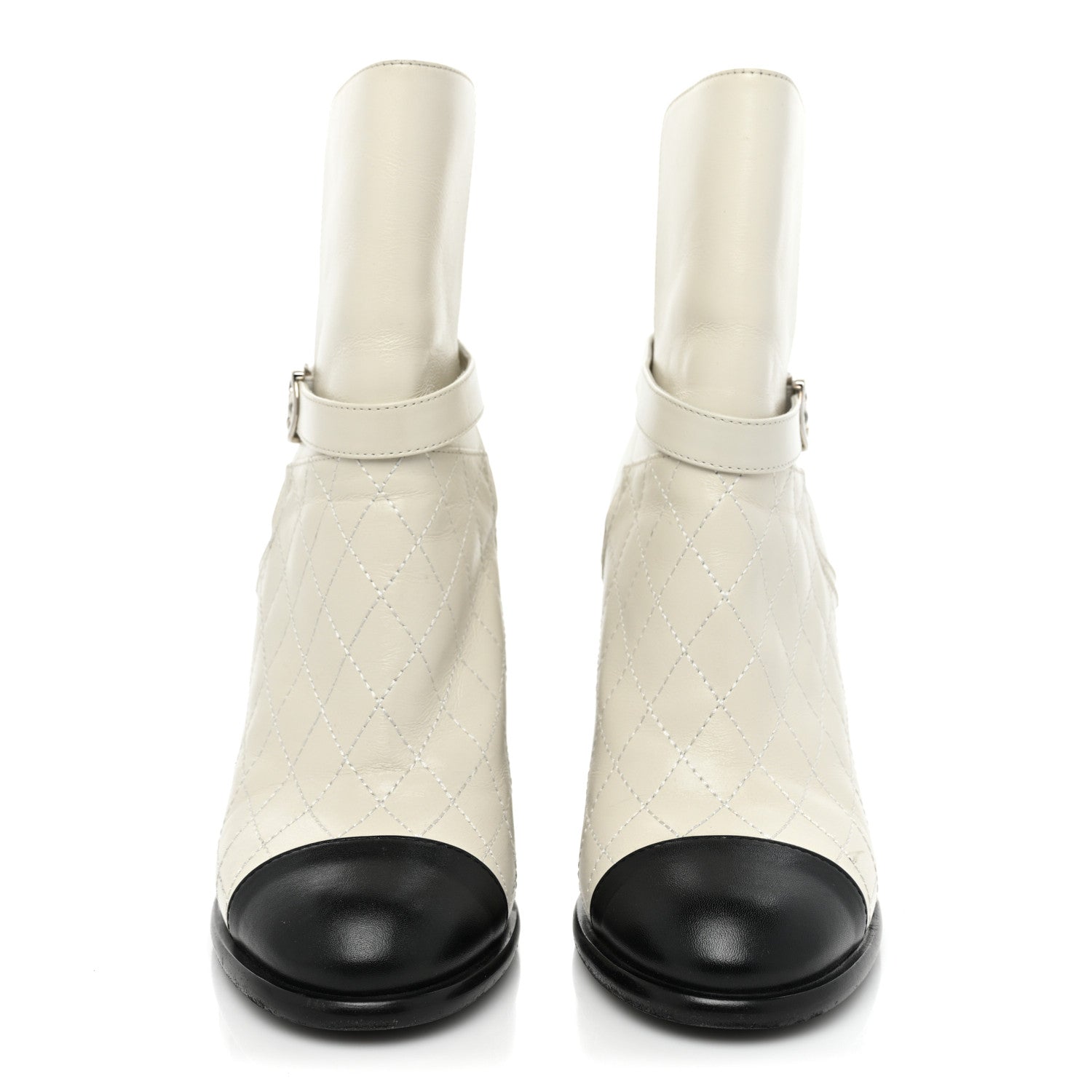 Chanel Calfskin Quilted Cap Toe Boots 37.5 White Black 2 of 12