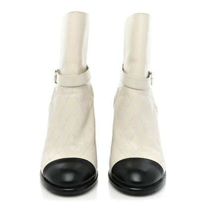 Chanel Calfskin Quilted Cap Toe Boots 37.5 White Black 2 of 12