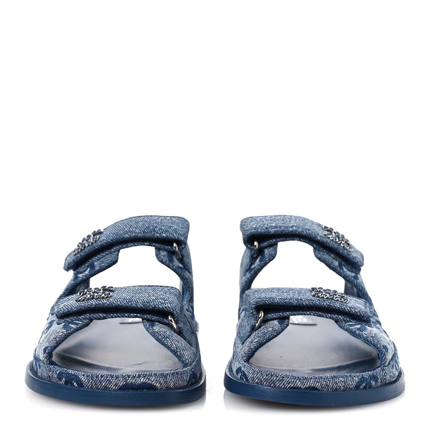 Chanel Denim CC Velcro Dad Chain CC Slide Sandals 39 Blue 3 of 11