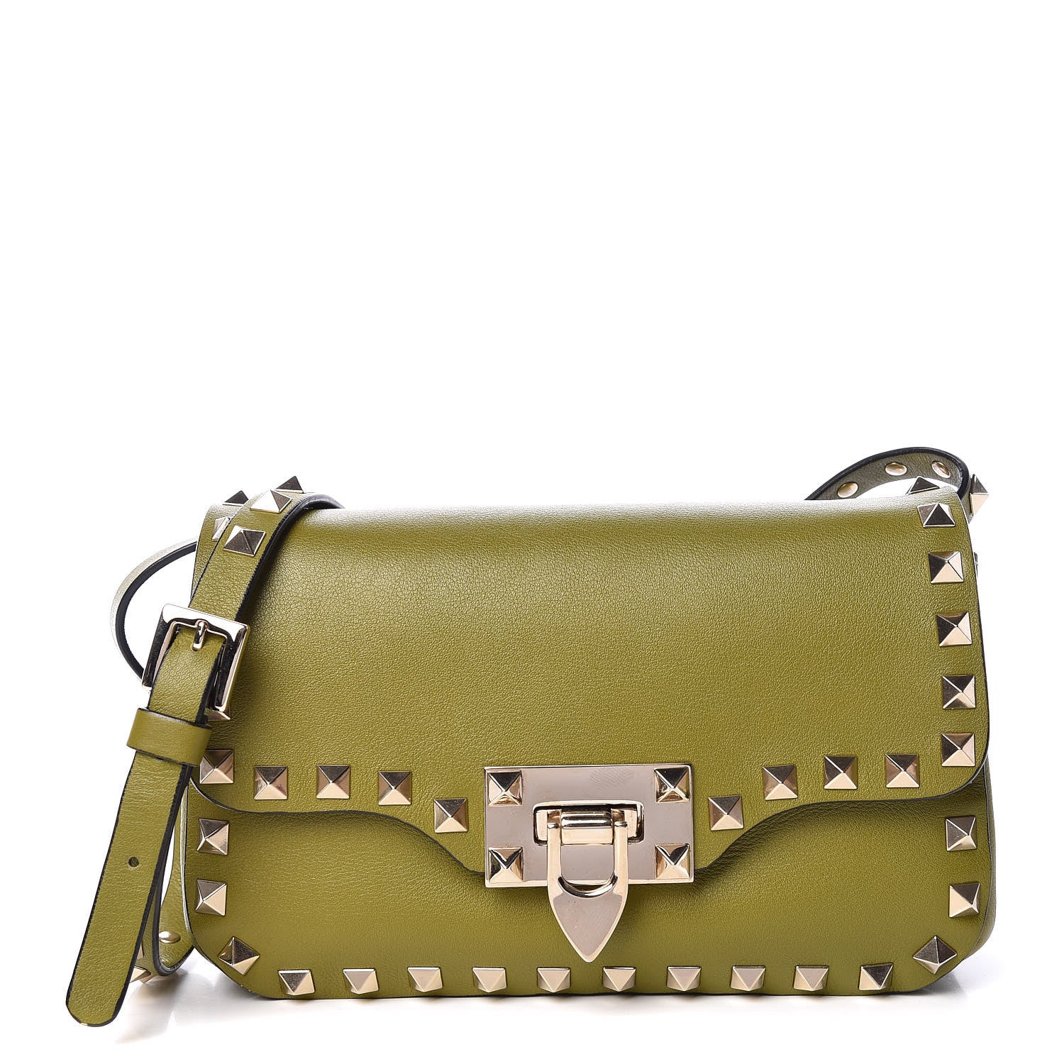 Valentino Garavani Vitello Mini Rockstud Flap Saddle Crossbody Bag Military Green 1 of 9