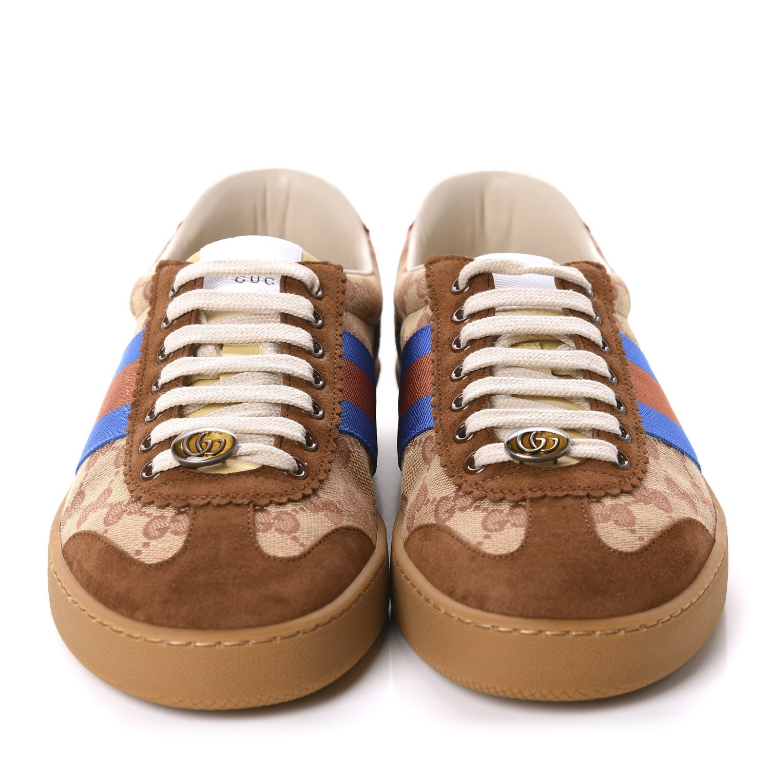 Gucci GG Monogram Suede Web Mens G74 Sneakers 8.5 Beige Ruggine Cuir 2 of 10