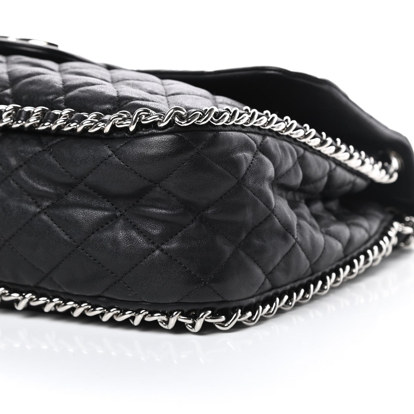 Washed Lambskin Quilted Maxi Chain Around Flap Black