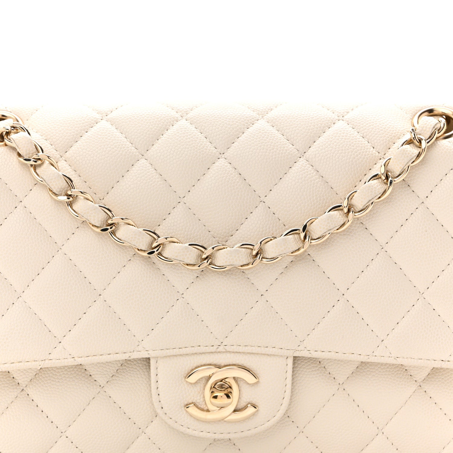 Chanel Caviar Quilted Medium Double Flap White 8 of 12