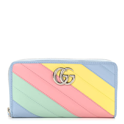 Gucci Calfskin Matelasse Diagonal GG Marmont Zip Around Wallet Multicolor Pastel 1 of 10