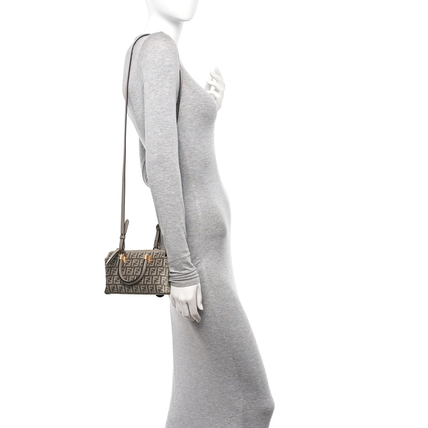 Fendi Chenille Vitello Micro FF Mini By The Way Top Handle Boston Bag Tortora Nuvola 2 of 10