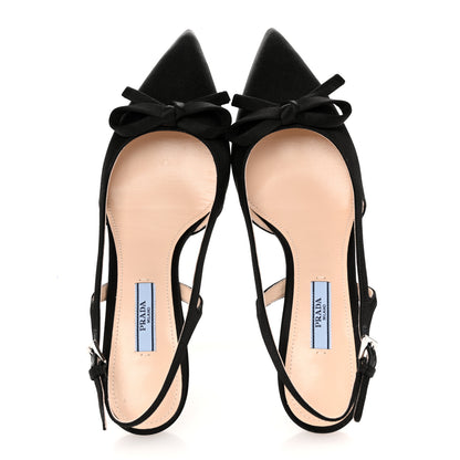 Prada Satin Bow Pointed Toe Slingback Pumps 39 Black 2 of 9