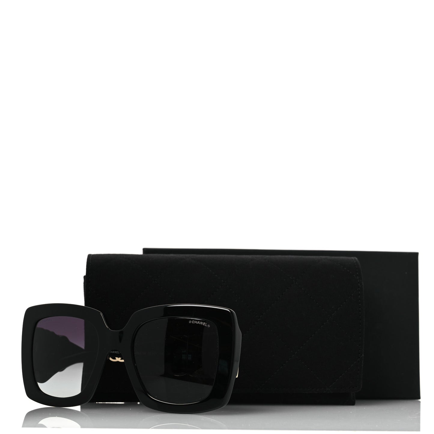 Acetate Calfskin Square Sunglasses 5474-Q-A Black