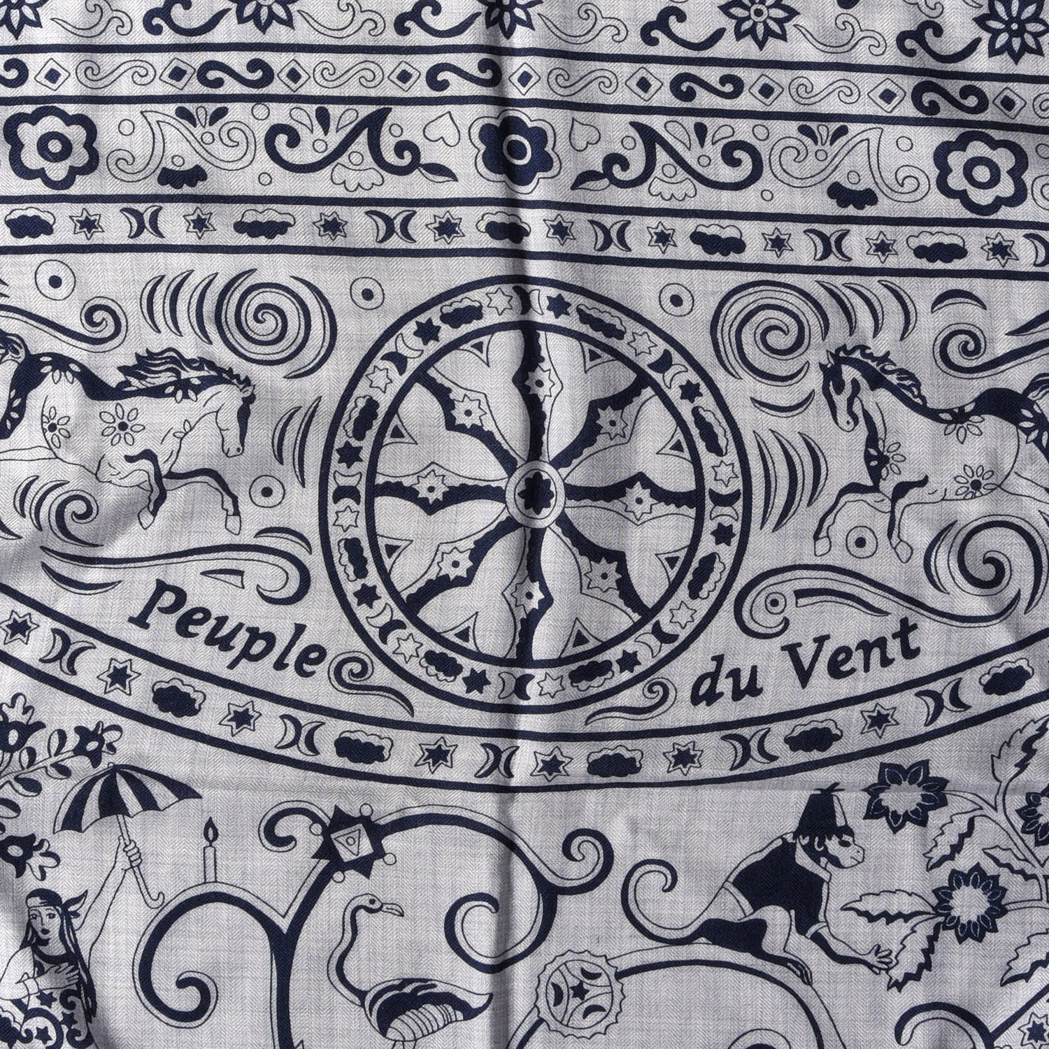 Hermes Cashmere Silk Peuple Du Vent Shawl 140 Gris Chine Marine 3 of 4