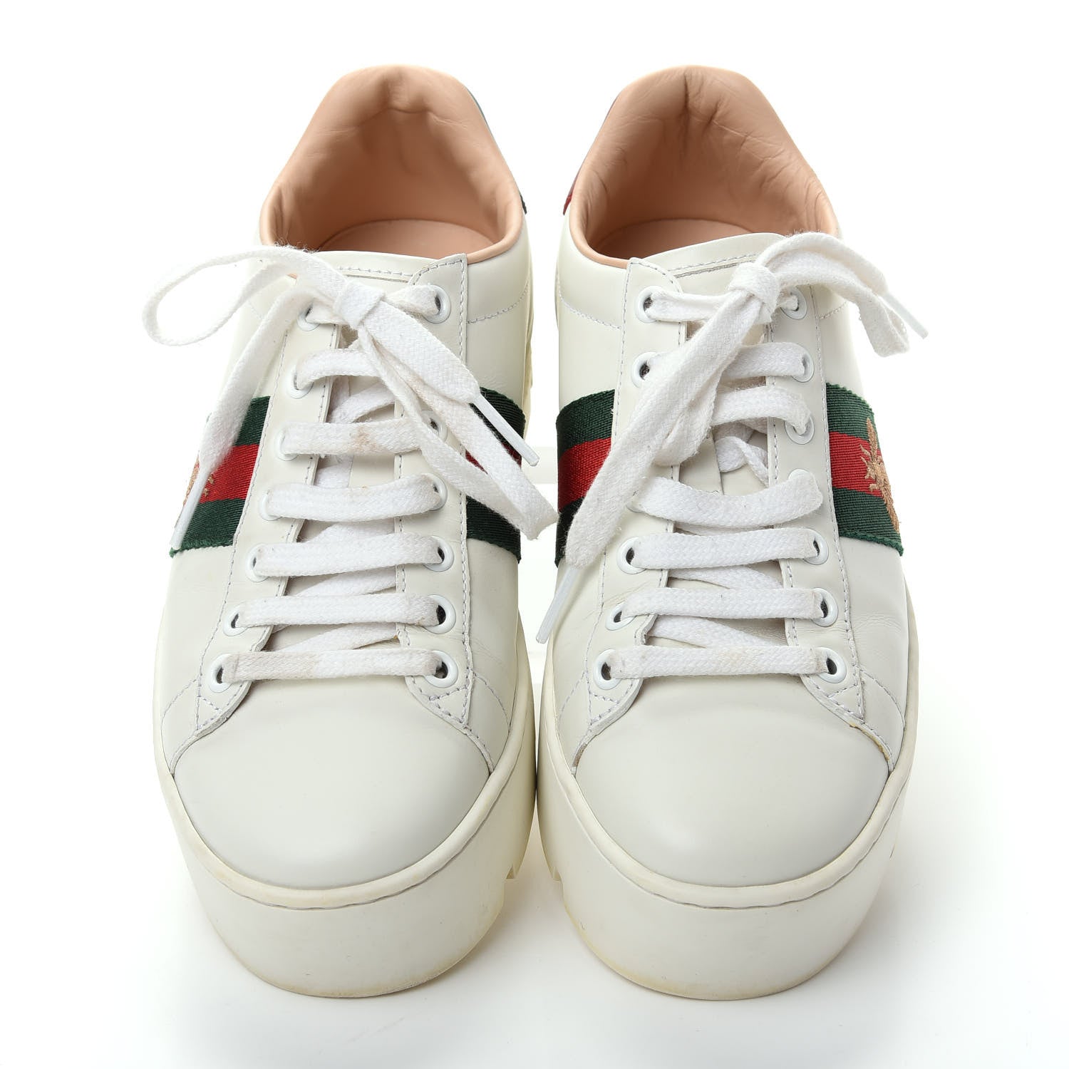 Gucci Calfskin Web Bee Embroidered Womens Ace Platform Sneakers 36 White 5 of 10