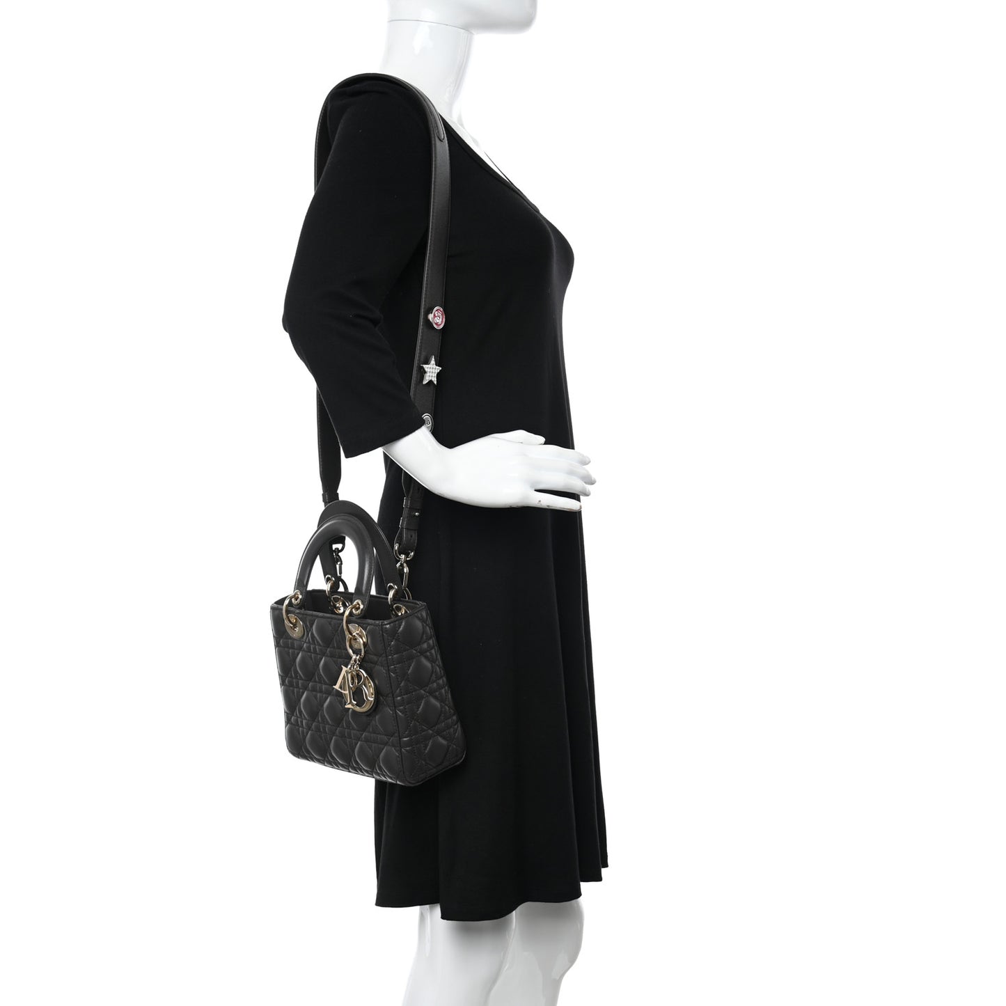 Lambskin Cannage Small Lucky Badges My Lady Dior Dark Grey