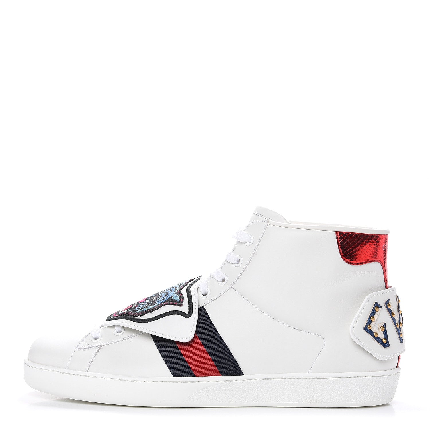 Gucci Calfskin Ayers Embroidered Web Mens Ace Removable Patches High Top Sneakers 13 White 1 of 12
