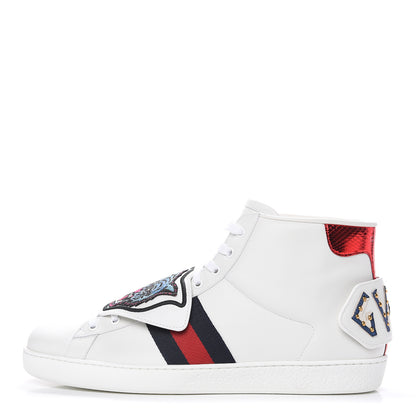 Gucci Calfskin Ayers Embroidered Web Mens Ace Removable Patches High Top Sneakers 13 White 1 of 12