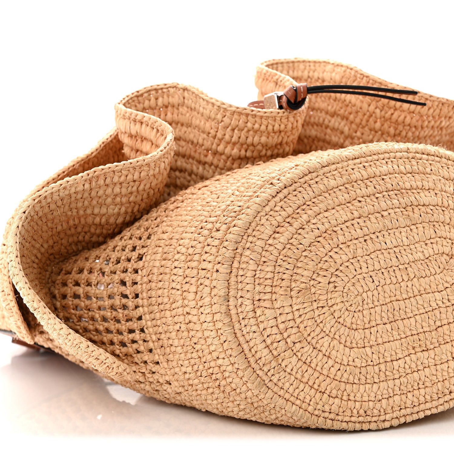 Loewe Raffia Calfskin Paulas Ibiza Balloon Ruffle Basket Tote Bag Natural Tan 8 of 10
