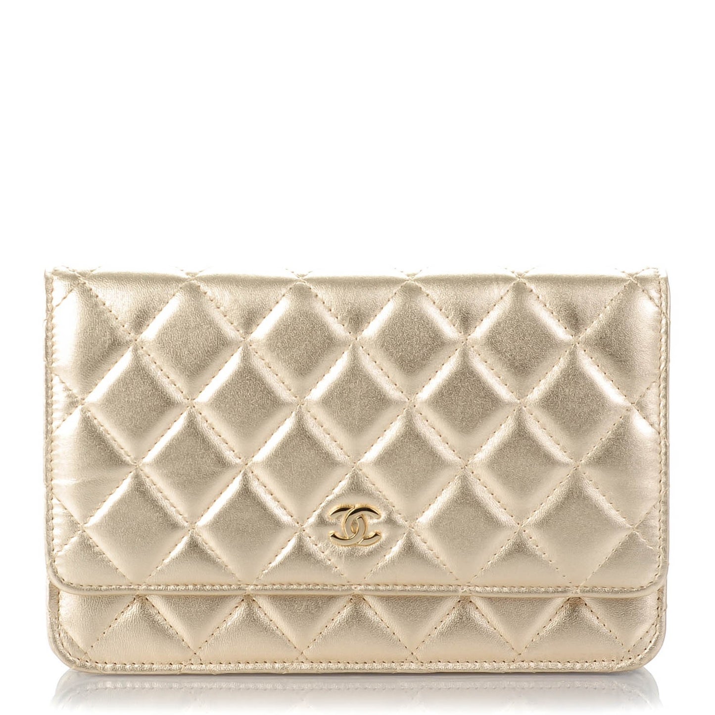 Metallic Lambskin Wallet On Chain WOC Gold