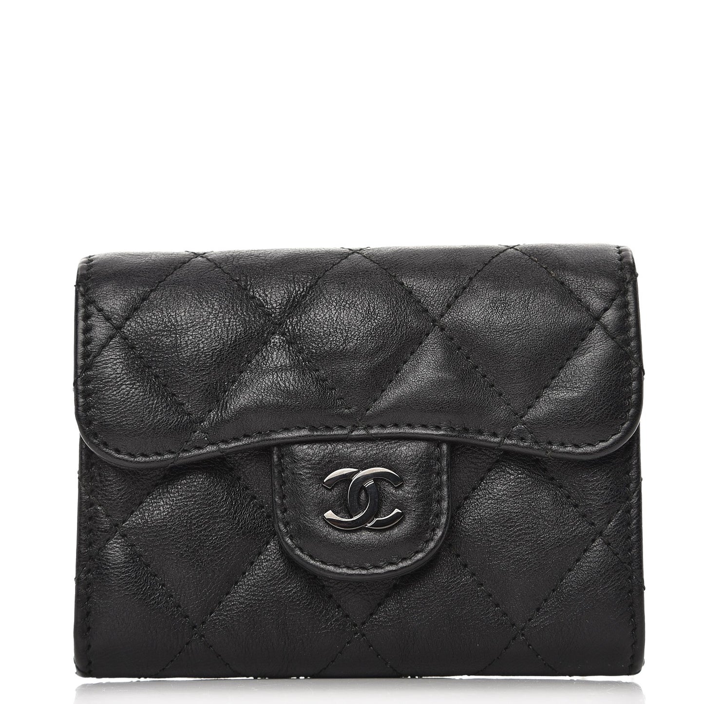 Crumpled Calfskin Quilted Card Holder So Black