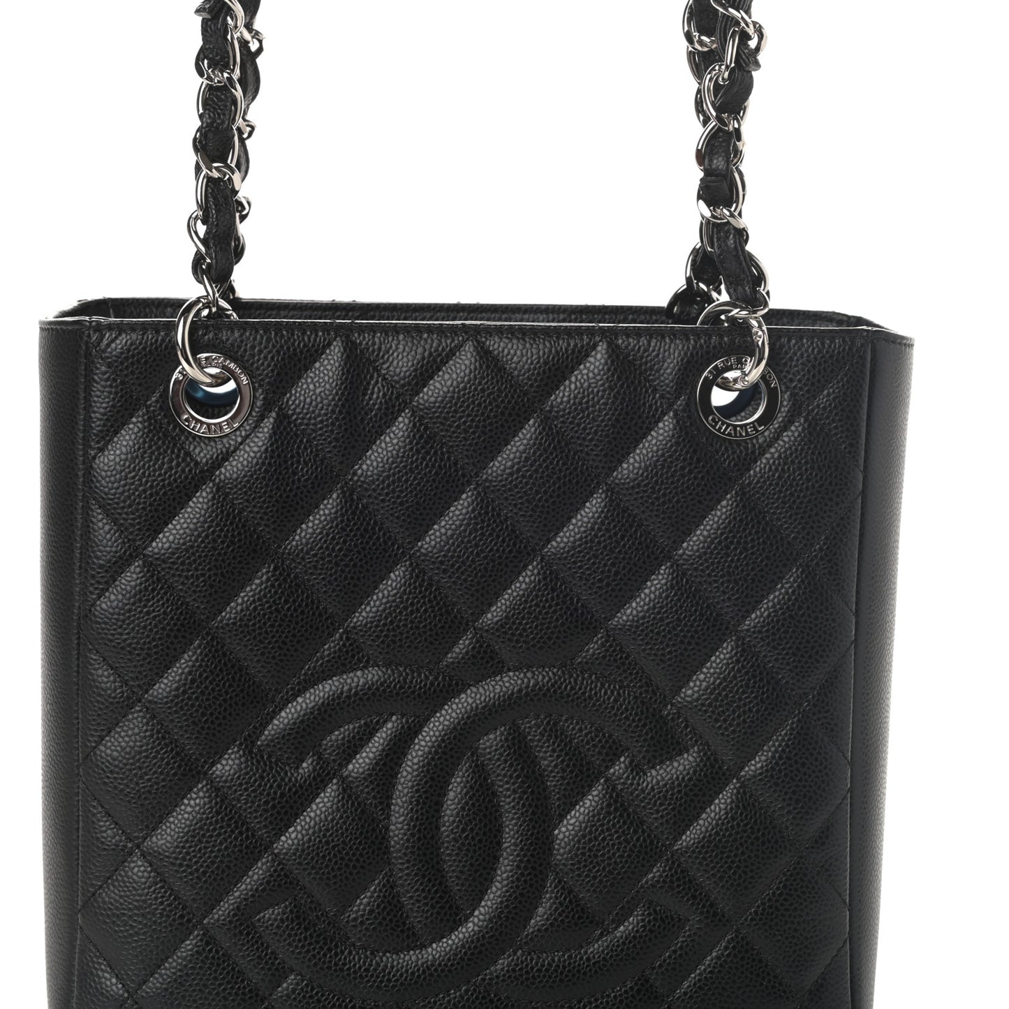 Caviar Quilted Petit Shopping Tote PST Black