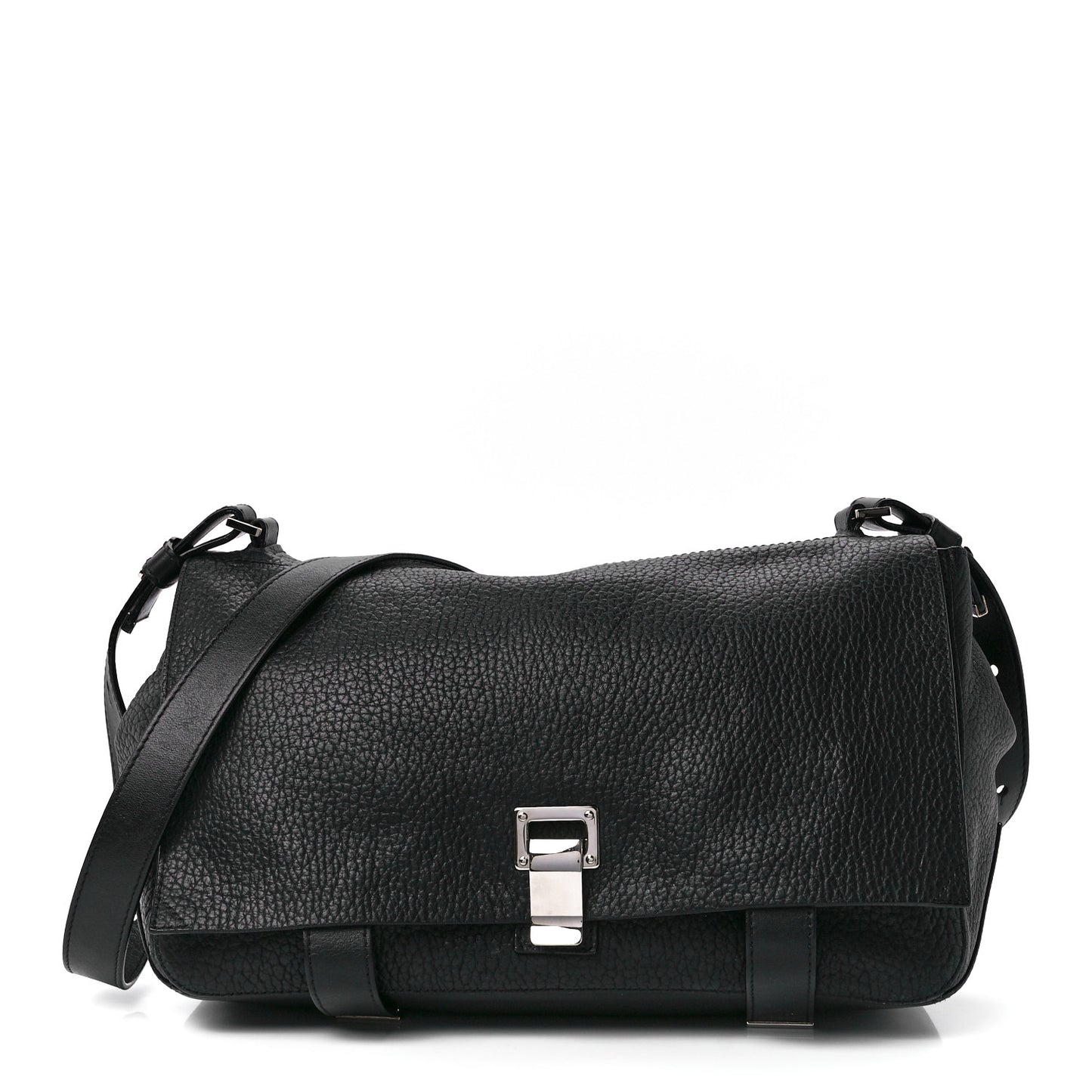 Pebbled Calfskin Double Sided PS Courier Bag Black