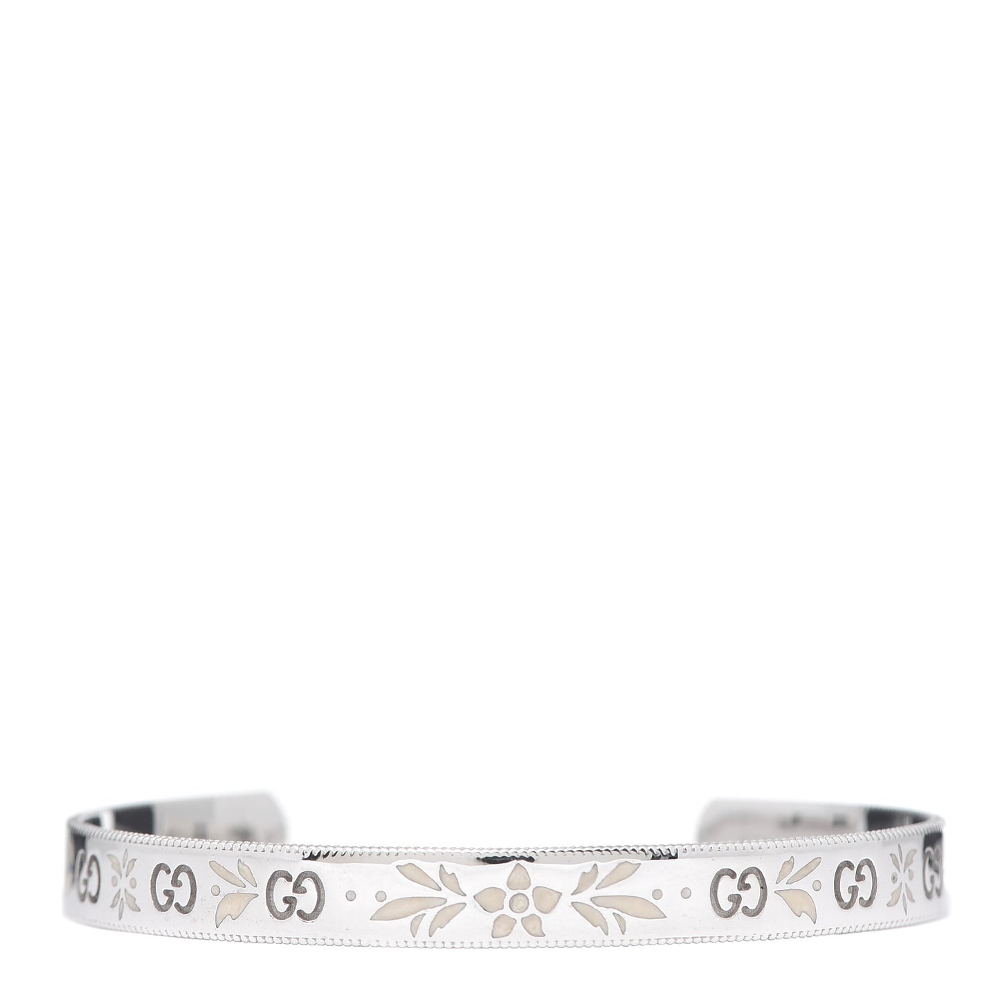 18K White Gold Enamel Icon Blooms Cuff Bracelet