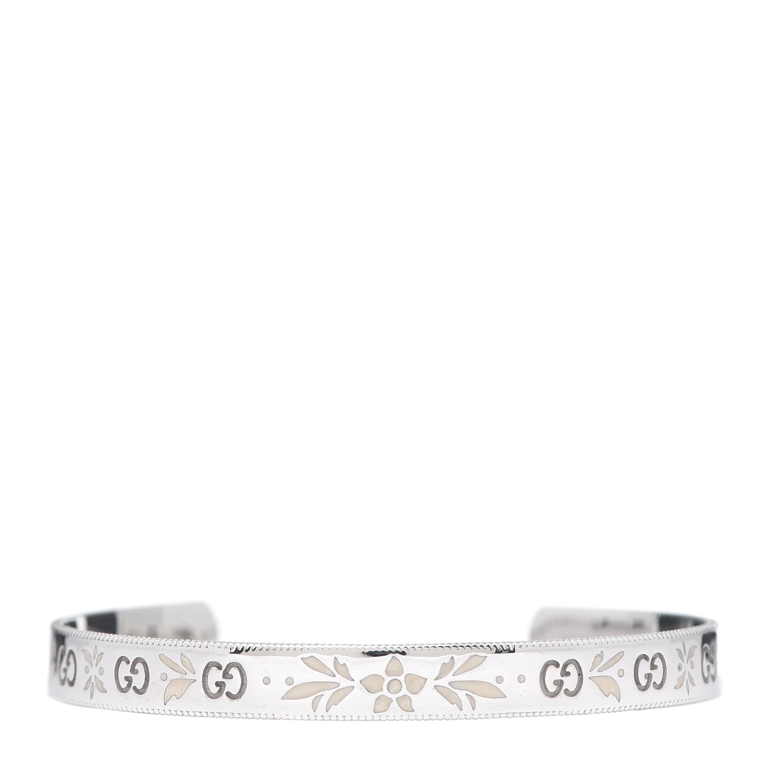 Gucci 18K White Gold Enamel Icon Blooms Cuff Bracelet 1 of 7