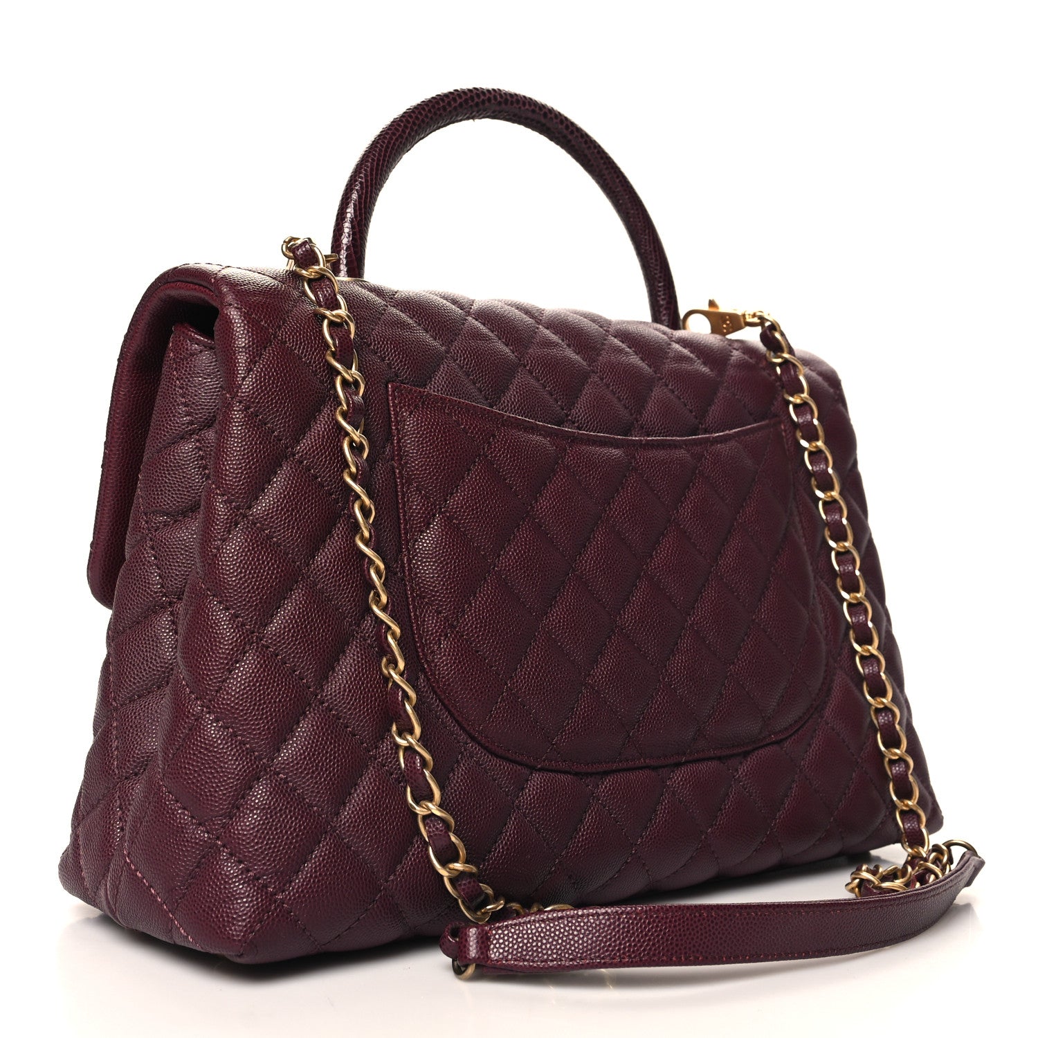 Chanel Caviar Lizard Quilted Medium Coco Handle Flap Burgundy 3 of 12